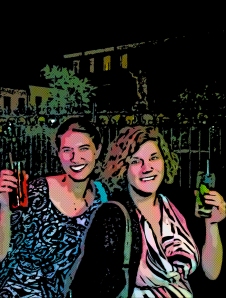 This picture created by Photo-to-Comic Book Art (https://www.facebook.com/EasiBella?fref=ts).  Becca and I with our drinks.